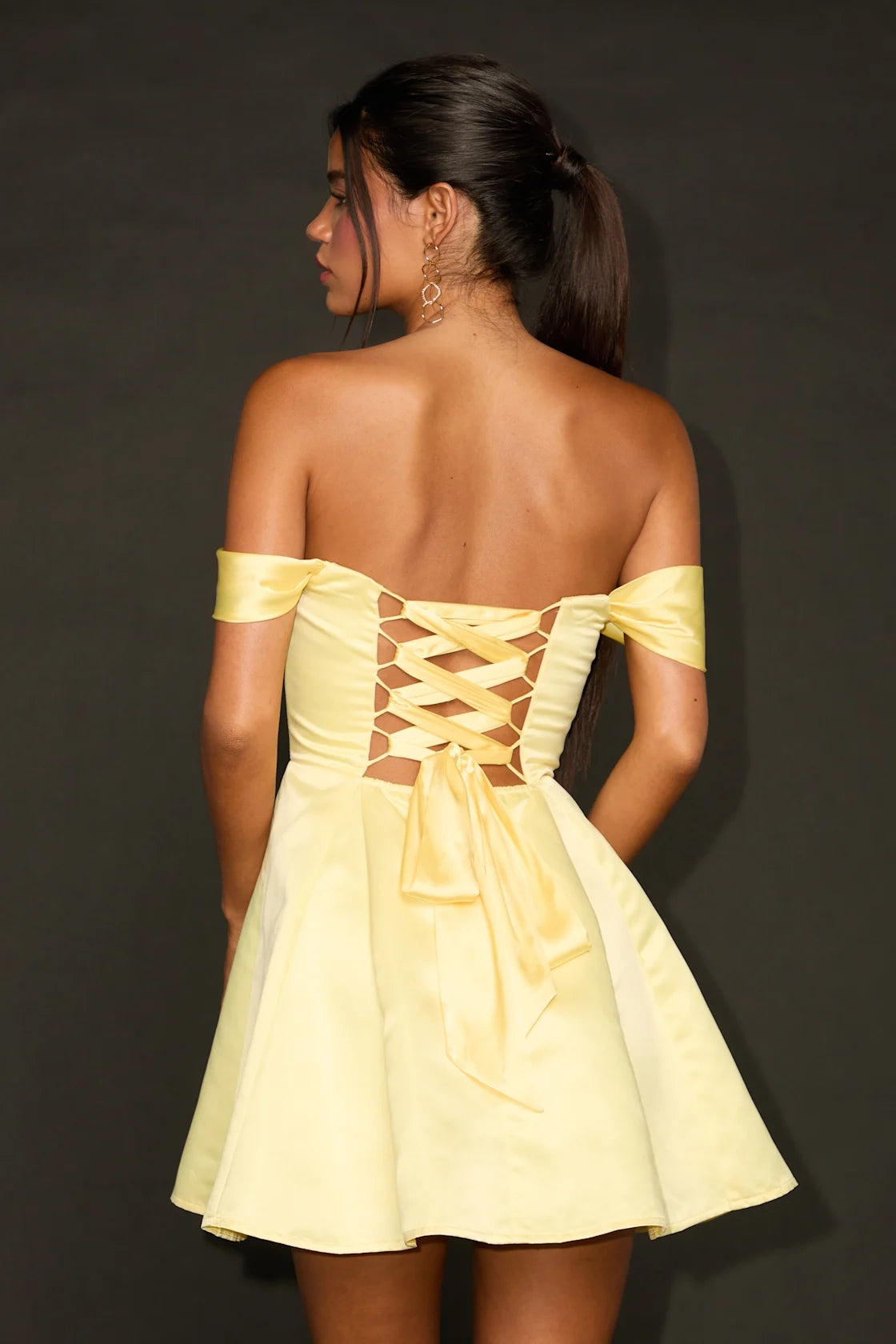 Sexy mini smooth satin off the shoulder hanging pleated A-line back strap Homecoming Dresses